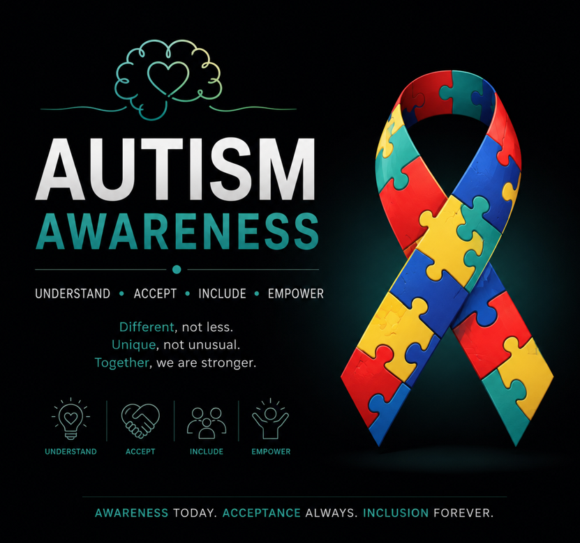 Autism awareness poster: understand, accept, include, empower